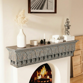 Farmhouse Style Hand Carved 36 in. Long Fireplace Mantel / Wall Shelf