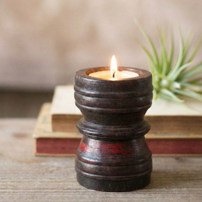Vintage Wooden Mortar Grinder Repurposed Rustic Candle Holder
