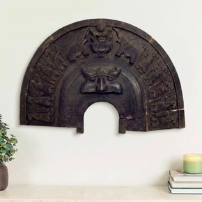 Vintage Carved Wooden Arched Laxmi Header Wall Art