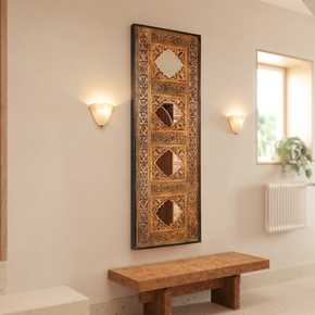 Hand Carved 61 in. Tall Vintage Panel Accented With Mirrors