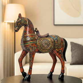 Artistically Hand Painted 24" Tall Wooden Horse Statue