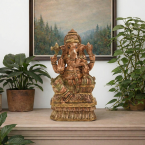 Traditional Carved 24" Tall Wooden Ganesha Statue