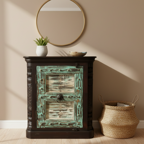 Farmhouse Style Distressed Antique Door Large Nightstand Cabinet