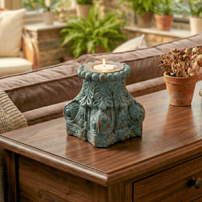 Antique Carved Wooden Column Base Distressed Candle Holder Riser