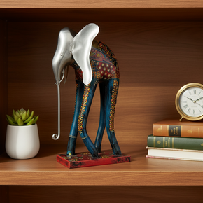 Unique Wood and Metal Hand Painted 19" Tall Elephant Statue