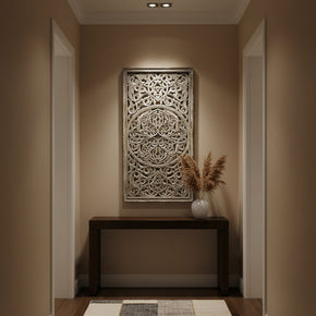 Farmhouse Style Carved Solid Wood Lattice Fretwork Distressed Gray 30" x 59" Wall Hanging