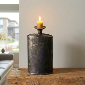 Vintage Hip Flask Repurposed Rustic Candle Holder