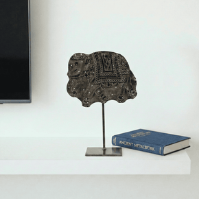Vintage Elephant Carved Printing Block On Display Stand Shelf Decor