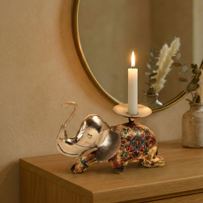Unique Wood And Metal Elephant Candle Holder