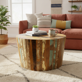 Farmhouse Style Painted Reclaimed Wood Repurposed 30" Round Coffee Table
