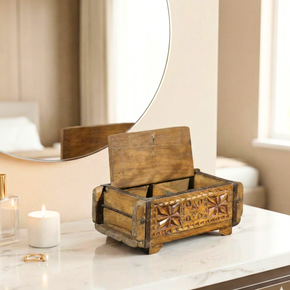 12" Long Hand Carved Wooden Trinket Jewelry Box