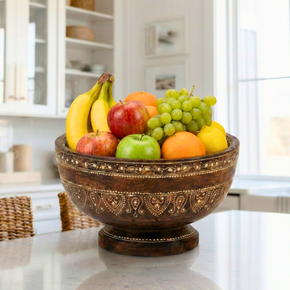 Hand Painted Wooden 11" Round Fruit Decorative Bowl