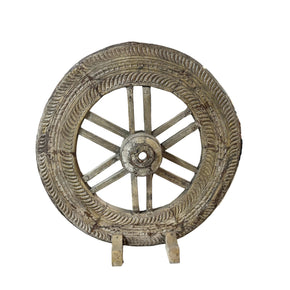 Farmhouse Style Antique Teak Wood Carved 57 in. Wide Wheel