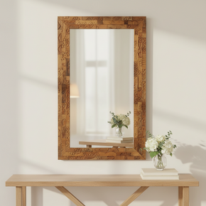 Farmhouse Style Salvaged Carved Wood Repurposed 36" x 60" Mirror