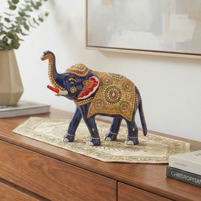 Ornate Elephant Statue With Stone Embellishments