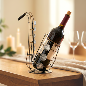 Eclectic Metal Wine Bottle Holder -  Saxophone Shaped