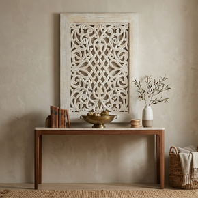 Farmhouse Style 29" x 42" Hand Carved Wooden Lattice Wall Hanging