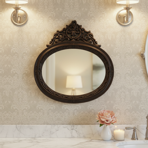Victorian Style Vintage Hand Carved 29" Wide Oval Decorative Mirror