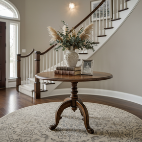 Eclectic Style Vintage 47” Round Solid Wood Table With Bone Inlay