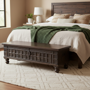 Rustic Ranch Style Vintage 58" Long Wood And Metal Bedend Chest