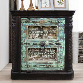 Farmhouse Style Distressed Antique Door Large Nightstand Cabinet