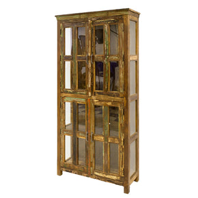 Reclaimed Wood French Glass Door 82" Tall Display Armoire