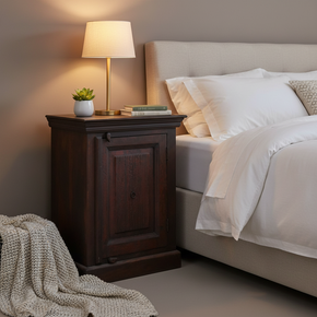 Vintage Solid Wood Carved Ribbed Small Cabinet Nightstand