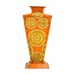 Vintage Bright Ornage Hand Painted Metal Vase