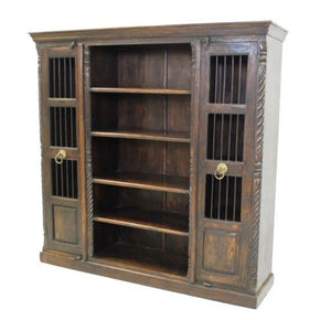 72" Long Vintage Solid wood Bookcase with Iron Bar Doors