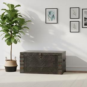 Vintage Wooden Rustic Chest With Hammered Metal Cladding