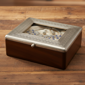 Vintage Wooden Decorative Box with Glass Photo Lid