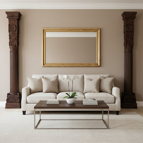 1900s Teak Wood Carved Antique 94 in. Tall Half Columns - Set of 2