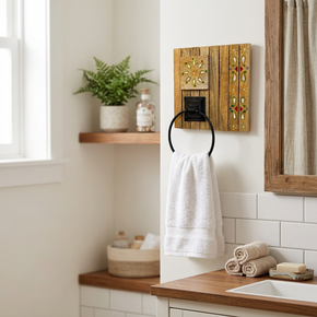Eclectic Style Wooden Hand Painted Decorative Towel Ring