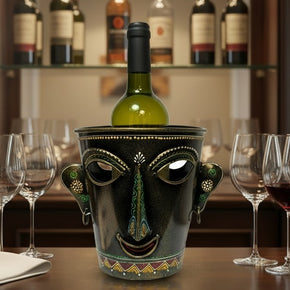 Unique Hand-Painted Metal Mask Bottle Chiller & Eclectic Planter