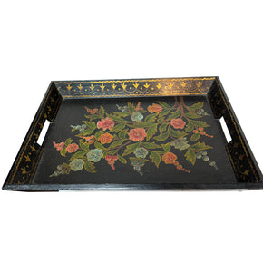 16 in. x 12 in. Vintage Hand Painted Floral Large Wooden Tray