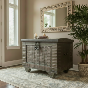 Eclectic Style Antique Wooden 55" Wide Indian Dhamchiya Chest