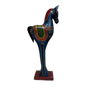 Artistic Hand Painted Wooden 19 in. Tall Horse Statue