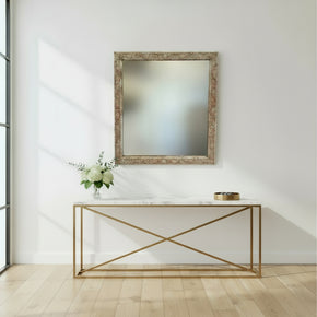 Farmhouse Style Floral Carved Distressed White 36 in. x 40 in. Wall Mirror