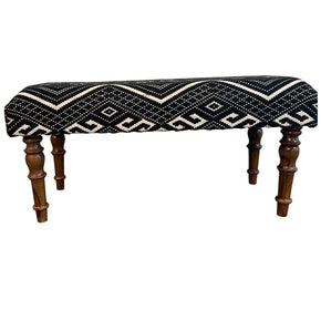 36 in. Long Southwestern Black White Upholstered Bench With Wooden Legs