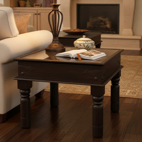 Hand Carved Floral Medallion 27 in. Square Solid Wood End Table