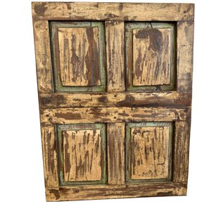 Vintage Teak Wood Shutter With Distressed Painted Patina