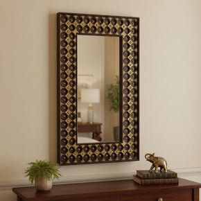 Ornate Wooden 30 in. x 47 in. Rectangle Mirror With Brass Accents