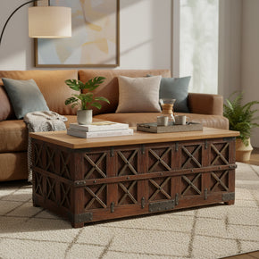 Rustic Ranch Style Antique Teak Wood Chest Extra Large Coffee Table