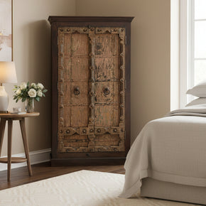 Rustic Ranch Style 48" Wide Antique Door Corner Armoire