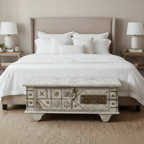 Farmhouse Style 45 in. Wide Distressed White Solid Wood Chest