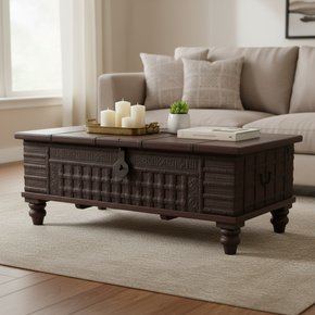 Ranch Style Vintage Wood And Metal Chest Coffee Table