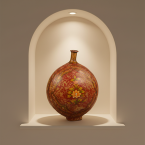 Antique Hand Painted Leather Water Carrier Repurpoaed Vase