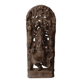 Hand Carved Solid Wood Dancing Ganesha 38 in. Tall Statue