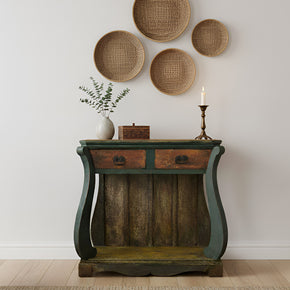 Farmhouse Style Wooden Console With Drawers in Distressed Finish