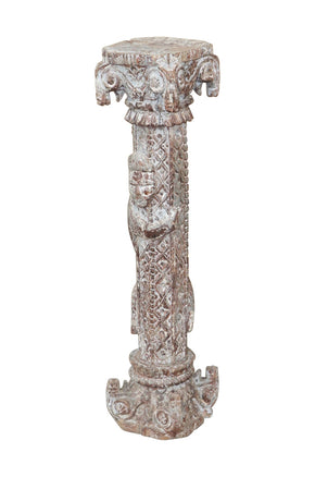 Vintage Carved 34" Tall Distressed White Column Dispay Pedestal